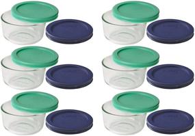 img 1 attached to Pack of 6 Pyrex Storage 1 Cup Round Dishes, Clear with Green and Blue Lids, in Green and Blue