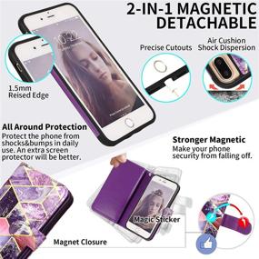 img 1 attached to 📱 CASEOWL iPhone 8 Plus/7 Plus Wallet Case, Magnetic Detachable with 9 Card Slots, Hand Strap, 2 in 1 Folio Flip Premium PU Leather Wallet Case - Marble Purple