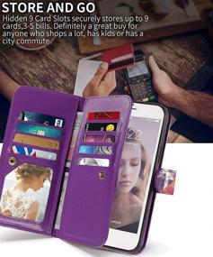 img 2 attached to 📱 CASEOWL iPhone 8 Plus/7 Plus Wallet Case, Magnetic Detachable with 9 Card Slots, Hand Strap, 2 in 1 Folio Flip Premium PU Leather Wallet Case - Marble Purple