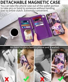 img 3 attached to 📱 CASEOWL iPhone 8 Plus/7 Plus Wallet Case, Magnetic Detachable with 9 Card Slots, Hand Strap, 2 in 1 Folio Flip Premium PU Leather Wallet Case - Marble Purple