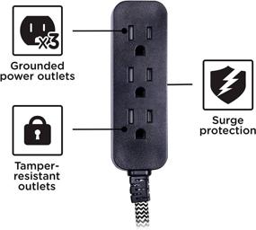 img 3 attached to 💡 Cordinate 3-Outlet Power Strip with Surge Protection and 10 Ft Braided Extension Cord, Tamper Resistant Outlets, Flat Plug, UL Listed, Black/White, 41889