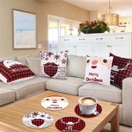 🎄 set of 4 christmas pillow covers 18x18 with 4 cork coasters - black and red buffalo plaid outdoor christmas decoration, winter holiday throw pillow covers логотип