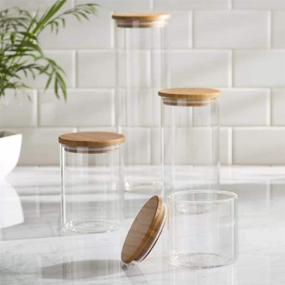 img 1 attached to 5-Piece Glass Canister Set with Airtight Bamboo Lid - Ideal for Kitchen, 🏺 Bathroom, and Pantry Organization | Perfect for Flour, Sugar, Coffee, Cookies, Candy, Snacks, and More