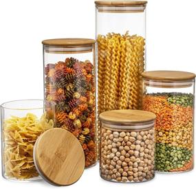 img 4 attached to 5-Piece Glass Canister Set with Airtight Bamboo Lid - Ideal for Kitchen, 🏺 Bathroom, and Pantry Organization | Perfect for Flour, Sugar, Coffee, Cookies, Candy, Snacks, and More