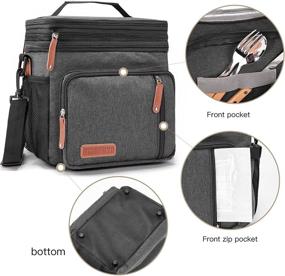 img 3 attached to 👜 Premium Black Men's Insulated Double Compartment Lunch Bag - Large Expandable Tote for Reusable Water-resistant Lunch Box