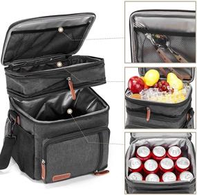 img 1 attached to 👜 Premium Black Men's Insulated Double Compartment Lunch Bag - Large Expandable Tote for Reusable Water-resistant Lunch Box
