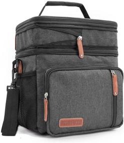 img 4 attached to 👜 Premium Black Men's Insulated Double Compartment Lunch Bag - Large Expandable Tote for Reusable Water-resistant Lunch Box