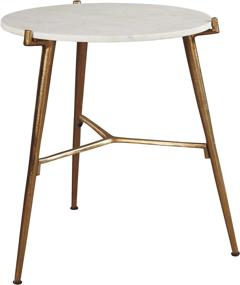 img 4 attached to 🌟 Modern Glam Faux Marble Accent Table by Signature Design: Chadton, 21&#34;, Gold and White