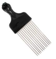👊 metal afro pick with black fist handle - perfect african american hair straightening comb logo