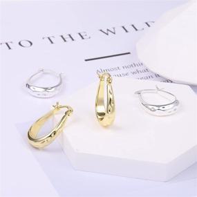 img 1 attached to 🌟 925 Sterling Silver Post Hypoallergenic U Shaped Hoop Earrings for Women - Oval 14K Gold Earrings, Perfect Jewelry Gifts