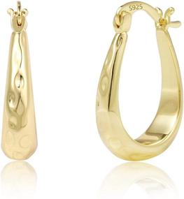 img 4 attached to 🌟 925 Sterling Silver Post Hypoallergenic U Shaped Hoop Earrings for Women - Oval 14K Gold Earrings, Perfect Jewelry Gifts