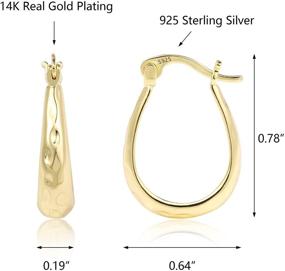 img 2 attached to 🌟 925 Sterling Silver Post Hypoallergenic U Shaped Hoop Earrings for Women - Oval 14K Gold Earrings, Perfect Jewelry Gifts