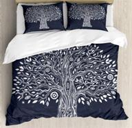 ambesonne tree of life duvet cover set - oriental harmonious design doodle tree illustration, enhancing mother nature, king size, grey white - includes 2 pillow shams logo