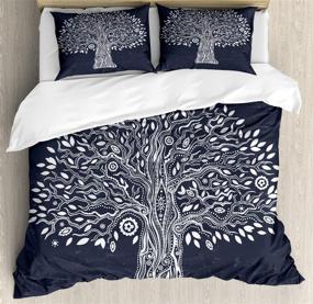 img 2 attached to Ambesonne Tree of Life Duvet Cover Set - Oriental Harmonious Design Doodle Tree Illustration, Enhancing Mother Nature, King Size, Grey White - Includes 2 Pillow Shams