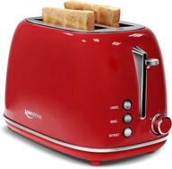 keenstone retro 2 slice toaster stainless steel - bagel, cancel, defrost functions, extra wide slots - 6 shade settings, removable crumb tray - sleek red design logo