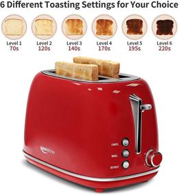 img 1 attached to Keenstone Retro 2 Slice Toaster Stainless Steel - Bagel, Cancel, Defrost Functions, Extra Wide Slots - 6 Shade Settings, Removable Crumb Tray - Sleek Red Design