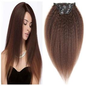 img 4 attached to 👩 Premium Clip-in Kinky Straight Hair Extensions - 16 Inch Dark Brown Yaky Straight Double Weft Brazilian Virgin Hair Set (70g 16", Brown) - Ideal for American Black Women's Beauty