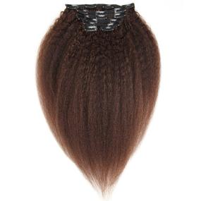 img 3 attached to 👩 Premium Clip-in Kinky Straight Hair Extensions - 16 Inch Dark Brown Yaky Straight Double Weft Brazilian Virgin Hair Set (70g 16", Brown) - Ideal for American Black Women's Beauty