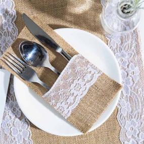img 4 attached to 🔪 50 Pack ARKSU Vintage Burlap Lace Utensil Holders - Silverware Cutlery Forks Knives Pouch Bags for Natural Wedding Décor