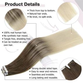 img 1 attached to 🏼 Transform Your Hair with Balayage Tape-in Extensions: 14" Light Brown to Platinum Blonde Ombre, Skin Weft, Straight Hair - 20pcs, 50g