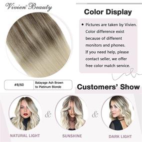 img 3 attached to 🏼 Transform Your Hair with Balayage Tape-in Extensions: 14" Light Brown to Platinum Blonde Ombre, Skin Weft, Straight Hair - 20pcs, 50g