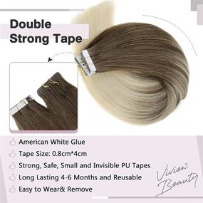 img 2 attached to 🏼 Transform Your Hair with Balayage Tape-in Extensions: 14" Light Brown to Platinum Blonde Ombre, Skin Weft, Straight Hair - 20pcs, 50g