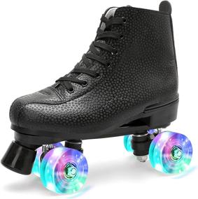 img 2 attached to 👟 High Top PU Double-Row Quad Skate Shoes for Women, Girls, and Unisex - Shiny Roller Skates for Outdoor Recreation