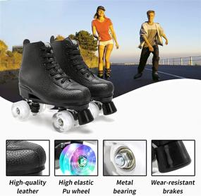 img 3 attached to 👟 High Top PU Double-Row Quad Skate Shoes for Women, Girls, and Unisex - Shiny Roller Skates for Outdoor Recreation