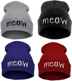 img 1 attached to 🐱 Meow Winter Knit Skull Hat for Women Men - Beurio Slouchy Beanie