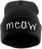 🐱 meow winter knit skull hat for women men - beurio slouchy beanie logo