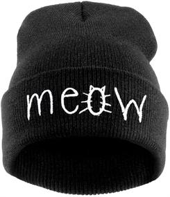 img 4 attached to 🐱 Meow Winter Knit Skull Hat for Women Men - Beurio Slouchy Beanie