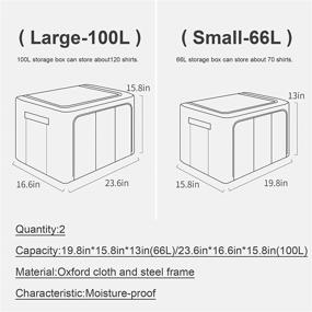 img 2 attached to Organize and Store with Oxford Cloth Steel Frame Storage Box 100L 2 Pack - Foldable Storage Bins for Clothes, Toys, and More! Waterproof, Stackable, with Clear Window - Blue