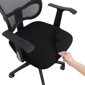 img 4 attached to 💺 Water Resistant Jacquard Office Desk Chair Seat Covers by FORCHEER - Black Slipcovers for Computer Chair Seat Cushion