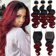 🌺 kapelli hair 10a ombre brazilian human hair with closure (12 14 16+12) - 3 bundles brazilian body wave with closure, 2-tone black to burgundy human hair weave logo