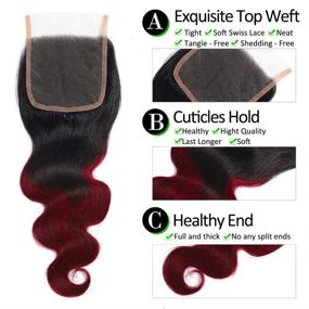 img 2 attached to 🌺 Kapelli Hair 10A Ombre Brazilian Human Hair With Closure (12 14 16+12) - 3 Bundles Brazilian Body Wave with Closure, 2-Tone Black to Burgundy Human Hair Weave