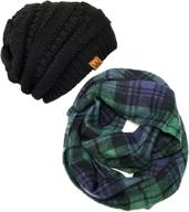 🧣 cozy and chic: bowbear tartan winter infinity scarf with beanie set logo