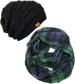 img 4 attached to 🧣 Cozy and Chic: Bowbear Tartan Winter Infinity Scarf with Beanie Set