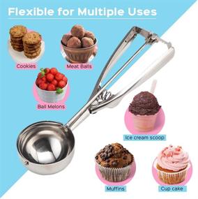 img 2 attached to 🍪 Get the Perfect Cookies Every Time with our Cookie Scoop Set of 3 - Stainless Steel Ice Cream Scooper with Trigger, Small, Medium and Large Cookie Scoops for Baking!