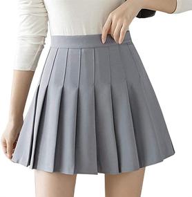 img 4 attached to 👗 High Waisted Pleated Skirt for Girls and Women - Plain Plaid A-line Mini Skirt with Skater Tennis School Uniform Style and Lining Shorts