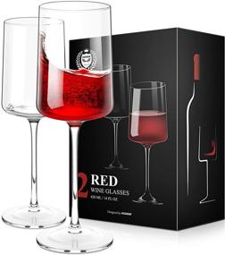 img 4 attached to 🍷 Kollea Hand Blown Edge Red Wine Glasses - Set of 2, 14 Ounce, Modern Square Design, Lead-Free Crystal Stemware for Women, Men, Wedding, Anniversary, Party