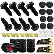 🔩 aootf black license plate screws - stainless steel rustproof car tag frame fasteners, bulk front plate mount hardware kit - m6 (1/4") self-tapping bolts with caps inserts assortment and rattle proof pad logo