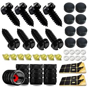 img 4 attached to 🔩 AOOTF Black License Plate Screws - Stainless Steel Rustproof Car Tag Frame Fasteners, Bulk Front Plate Mount Hardware Kit - M6 (1/4") Self-Tapping Bolts with Caps Inserts Assortment and Rattle Proof Pad