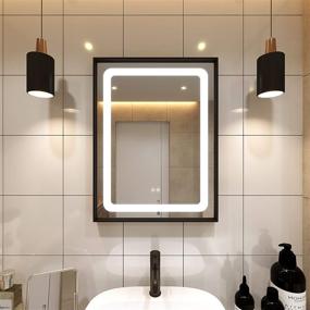 img 4 attached to 🔆 Enhance Your Bathroom with Petus PetusHouse 20X28 LED Lighted Mirrors – Black Frame, Dimmable, Defogger & Waterproof – CRI>90, Vertical Wall Mounted