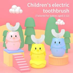 img 1 attached to 🦷 Kid's U-Shaped Electric Toothbrush (2-8 Years) - Letyet Wireless Charging Ultrasonic Automatic Toothbrush, IPX7 Waterproof, 3-Speed Cleaning Mode, Cartoon Design, Specially Designed for Toddlers (Pink)