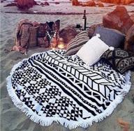 🌺 black2 round mandala tapestry indian wall hanging beach throw towel for yoga mat, sunscreen shawl, wrap skirt with tassels – 100% cotton beach towel logo