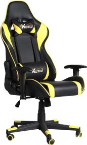 img 4 attached to 💺 VECELO Yellow Computer Gaming High Back Ergonomic Adjustable Executive Swivel PU Leather Office Desk Chair with Headrest, Massager Lumbar Support