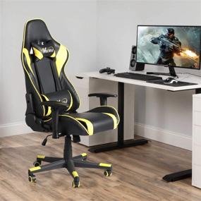 img 3 attached to 💺 VECELO Yellow Computer Gaming High Back Ergonomic Adjustable Executive Swivel PU Leather Office Desk Chair with Headrest, Massager Lumbar Support