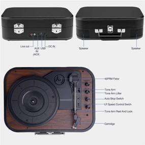 img 3 attached to 🎶 Voksun Bluetooth Turntable with Speakers, Vintage LP Vinyl Record Player, 3-Speed Portable Nostalgic Suitcase, Vinyl to MP3 Recording, AUX USB RCA Headphone Jack, Black