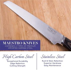 img 3 attached to 🔪 Набор ножей Maestro Cutlery Volken Series - нож для хлеба, нож шеф-повара, нож для чистки овощей, нож для нарезки и нож для общего пользования с рукоятками из черного дерева, изготовленными из немецкой высокоуглеродистой нержавеющей стали.