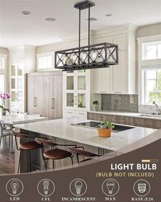 img 2 attached to 🔦 FEMILA 5-Light Kitchen Island Light Fixture, Farmhouse Linear Pendant Lighting with Clear Glass Lamplshade, Metal Frame, Antique Wood Grain Paint Finish, 4FY42-5 WB